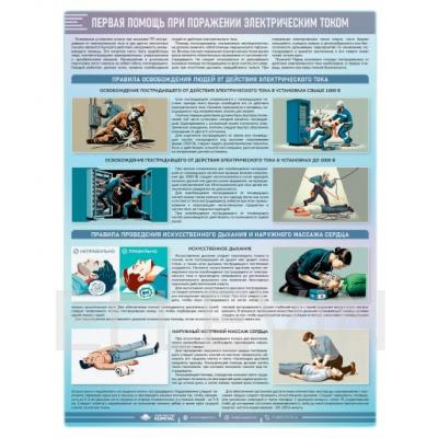 Плакат «Первая помощь при поражении электрическим током» (М-122, ламинированная бумага, А2, 1 лист)