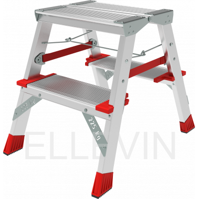 Профессиональная двухсторонняя алюминиевая :стремянка со ступенями 130 мм и складной площадкой 350×260 мм NV3127202
