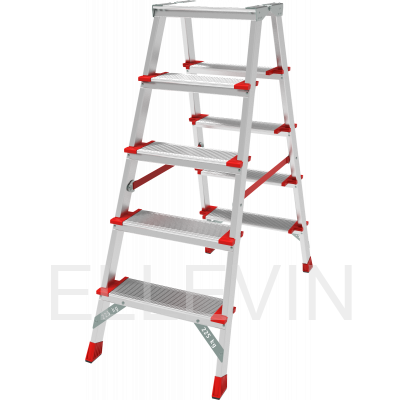 Профессиональная двухсторонняя алюминиевая  стремянка со ступенями 130 мм и складной площадкой 350×260 мм NV3127205
