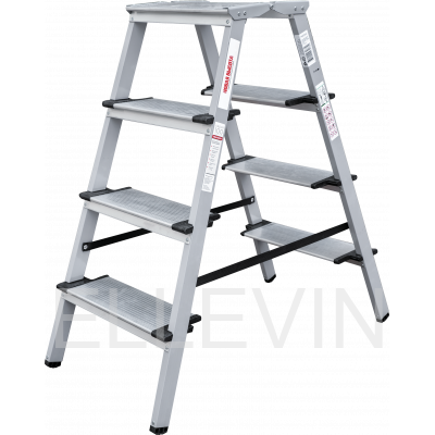 Стремянка двухсторонняя стальная  с алюминиевыми ступенями 130 мм и площадкой 350×260 мм NV1147204